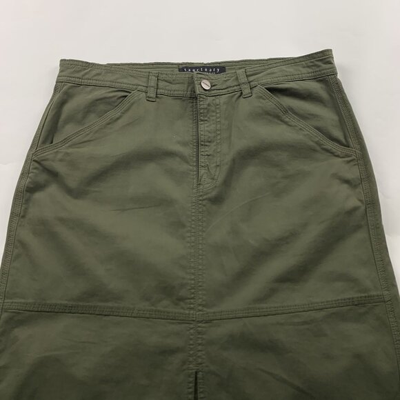 Sanctuary Dark Burnt Olive Canvas Split Front Triple Threat Maxi Skirt 29 New - Picture 2 of 6